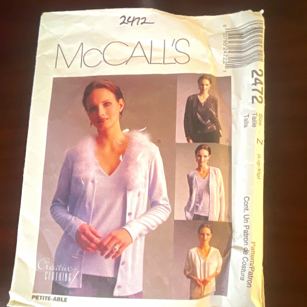 McCall's 2472 Vintage 1990s Sewing Pattern Misses Cardigan Top Petite S-XL Uncut